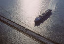 Container ship under the Golden Gate Bridge